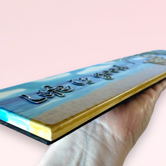 “Life is Good” Ceramic Tile Sign 15.75” Wall Hanging Beach Palm Trees - Picture 7 of 13